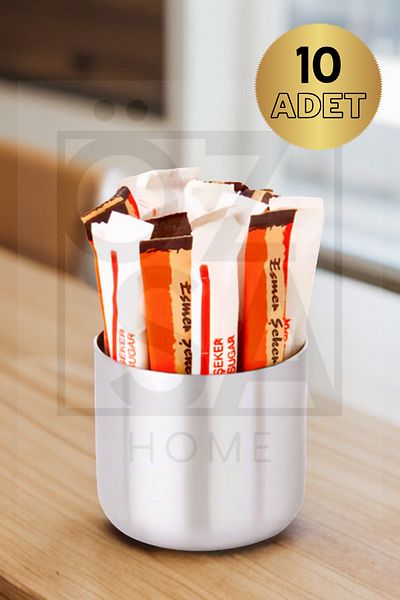 ÖzSa Home 10 Pieces Stick Sugar Bowl Cafe Restaurant Stainless Steel Small Sugar Bowl Metal