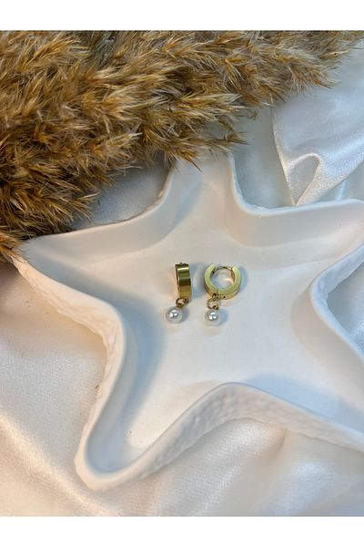 Yıldız Accessory Pearl Detailed Cut Earrings (Golden and Silver Colors)