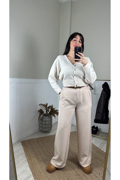 Muaz WOMEN'S CREAM COLOR HIGH WAIST PALACE PANT