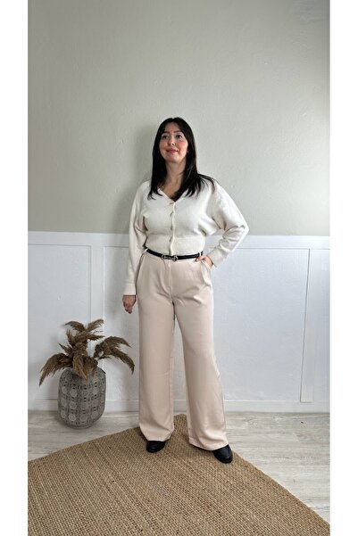 Muaz KADIN KREM RENGİ YÜKSEK BEL PALAZZO PANTOLON