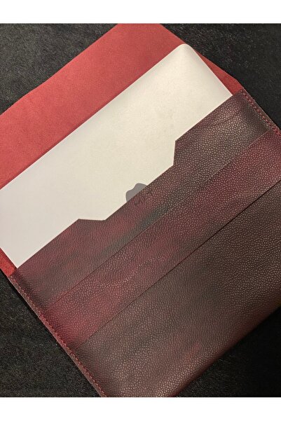 MAT Deri Macbook Pro 14 Inch Compatible Bag Burgundy Effect Genuine Leather Case