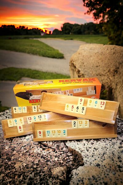 Kervan Large Size Polished Wooden Okey Set with Melamine (BONE) Stone (101 Okey Game Set)