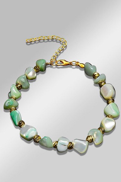 Tesbih Atölyesi Amorphous Model Light Green Colored Mother of Pearl Bracelet (Adjusted)