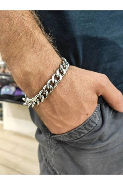 xesha Erkek Gümüş Kaplama Çelik Bileklik Erkek Zincir Künye