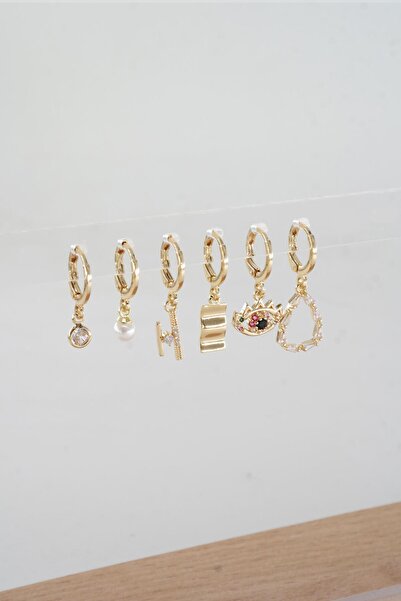 By Zeyna Aksesuar Kadın Vip Seri Baget Zirkon Taşlı 6'lı Küpe Seti