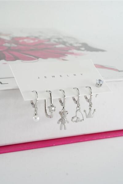 By Zeyna Aksesuar Kadın Vip Seri Baget Zirkon Taşlı 6'lı Küpe Seti