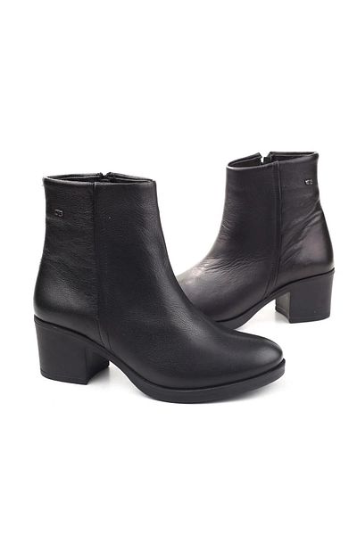 Anıl Ayakkabı Castle 92162 Women's Black Genuine Leather Zippered Comfortable Daily Thick Heeled Boots
