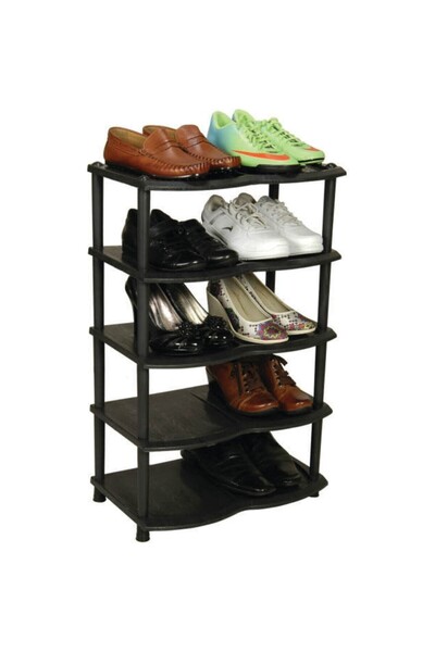 abnturk Plastik Raf Ahşap Çizgili Demonte Ayakkabı Rafı 10 çift ayakkabılık 5...