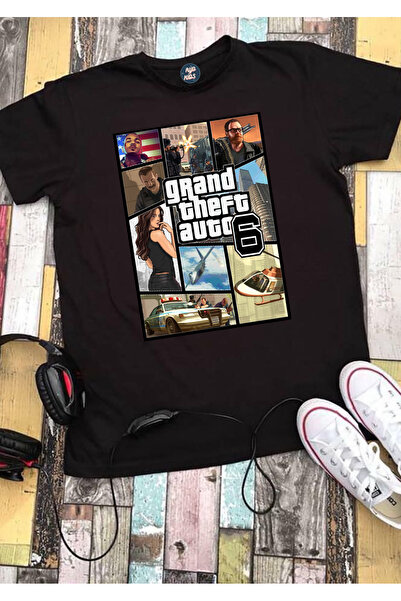 RYO FASHİON GTA VI (6) TRICOU NEGRU CU MÂNECĂ SCURTĂ IMPRIMAT pentru copii Un...