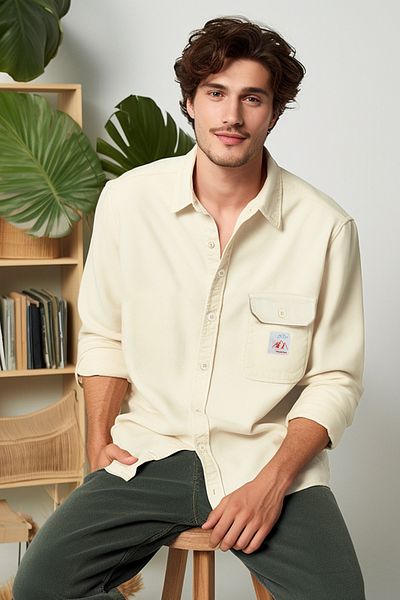 Trendyol Collection Stone 100% Cotton Relaxed Fit Label Detailed Single Pocket Gabardine Textured Shirt Jacket Tmnaw24Go00061