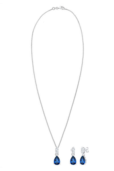 ELLI Schmuckset Kette Ohrhänger Syn. Saphir Zirkonia 925 Silber