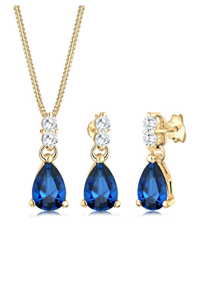 ELLI Schmuckset Kette Ohrhänger Syn. Saphir Zirkonia 925 Silber