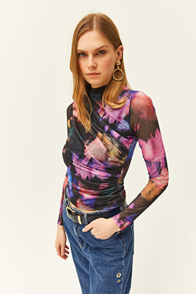 Olalook Dámská fialová tylová halenka s detailní podšívkou vepředu BLZ-19002469