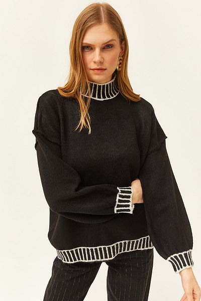 Olalook Women's Black Collar and Skirt Detailed Knit Sweater KZK-19000760