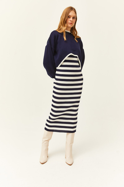 Olalook Жіночий темно-синій верхній светр светр нижня сукня трикотажний комплект TKM19000237