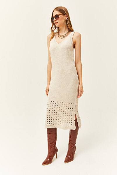 Olalook Women's Stone Top Openwork Sweater Bottom Openwork Dress Knitwear Set TKM-19000246