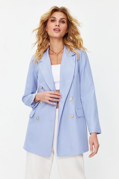 Trendyol Collection Hellblaue, übergroße, gefütterte, zweireihige, gewebte Blazerjacke TWOSS20CE0024