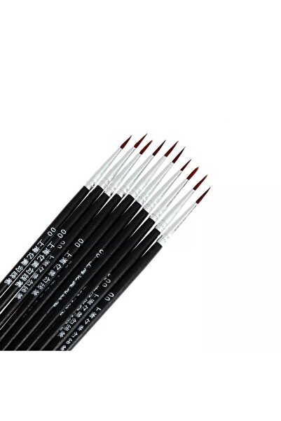 MOR SALKIM HOME Tezhip Kalem Suluboya Yağlıboya Ekstra Ince Guaj Akrilik Boyama Fırça Seti 10 Adet( 00 SİYAH )