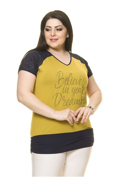Moday Women's Plus Size Navy Blue Green Blouse A5-3013