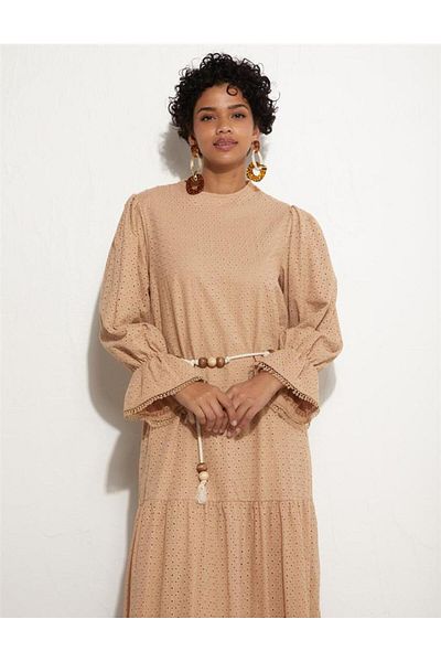 Kayra Scalloped Maxi Nude Φόρεμα