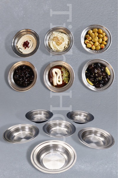 TİKHA HOME Paslanmaz Çelik Dövme Desenli KAHVALTILIK SUNUM TABAĞI 6'LI SET 13CM