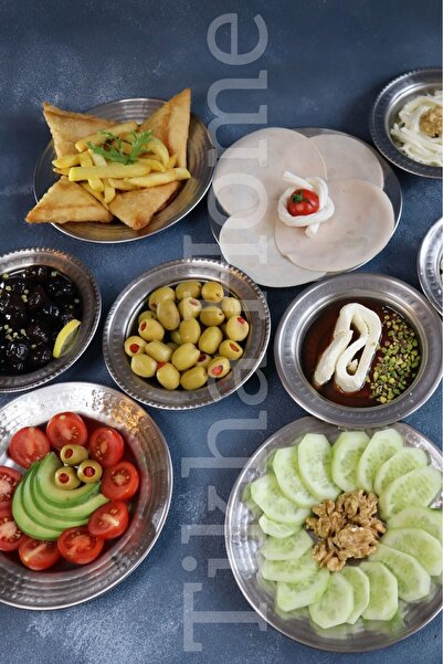 TİKHA HOME Paslanmaz Çelik Dövme Desenli KAHVALTILIK SUNUM TABAĞI 6'LI SET 20CM