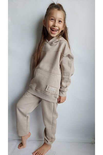 QUB CLUB Kız Çocuk 3 Iplik Vizon Eşofman Takımı