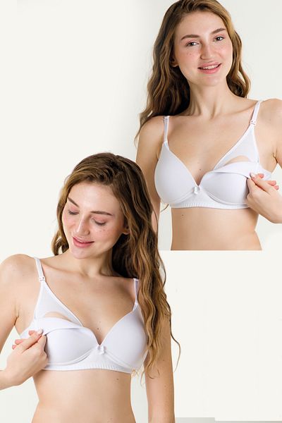 MS HAMİLE İÇ GİYİM Pachet de 2 sutien pentru alăptare acoperit modal pentru maternitate - HG0108 alb