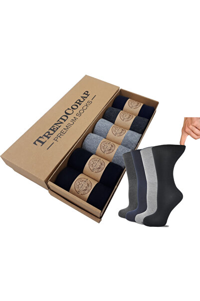 TrendCorap Premium Serisi 6'lı Sıkmayan Rahat Lastikli Pamuklu Diyabetik Şeker Çorabı