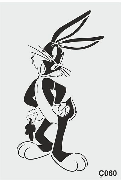 STENCİLTASARIM Bugs Bunny Duar Painting Patterned for Kids - Ç060 Stencil Design Wooden Painting Pattern