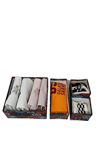 4lü 2 Set Motifli Çekmece Düzenleyici Organizer Eşya Oyuncak Kıyafet Toplama Kutusu