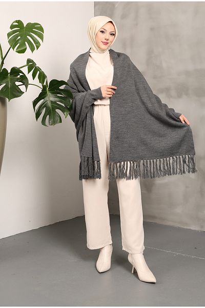Rimel Moda Πλεκτό σάλι Poncho Grey