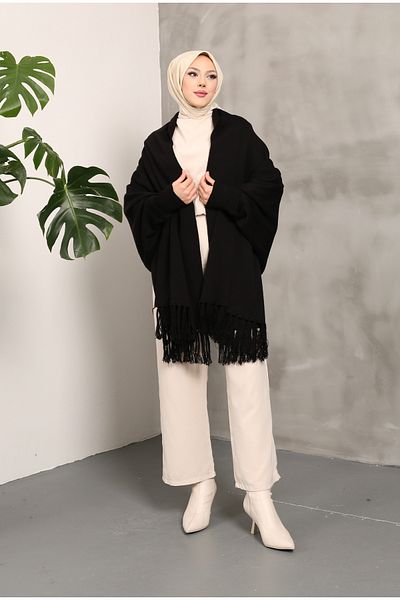 Rimel Moda Knitwear Shawl Poncho Black