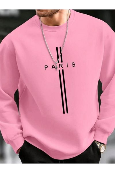 Elvino Ροζ φούτερ με λαιμόκοψη με στάμπα Paris