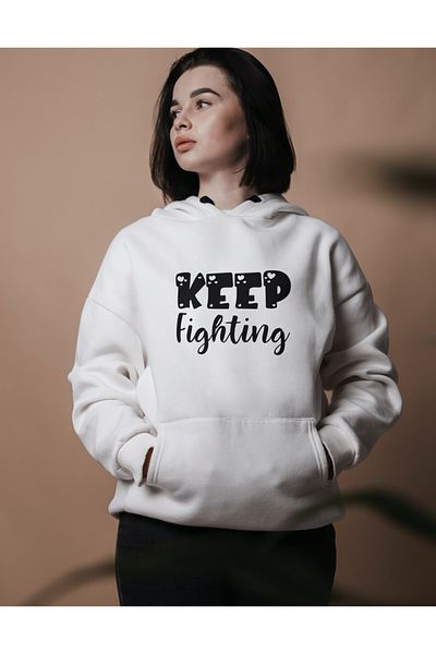 AEMİ Unisex Γυναικεία/Ανδρικά Keep Fighting Back Φούτερ με στάμπα μεγάλου μεγέθους με κουκούλα