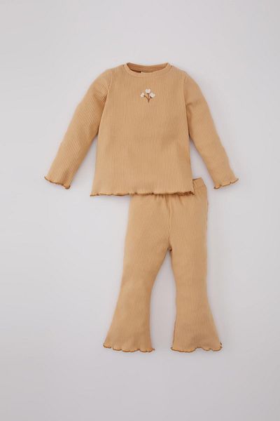 DeFacto 2-Piece Set for Baby Girl - Floral Print Ribbed Camisole, Long Sleeve T-Shirt Leggings C2512A524Sp
