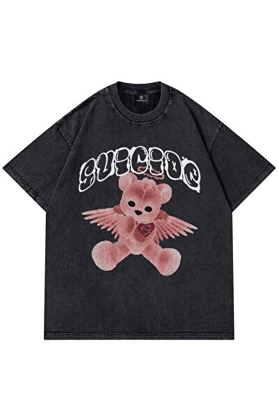 FECCY Oversize unisex majica Suicide Bear, periva i otporna na kiseline