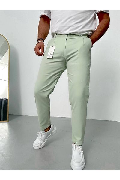 Gambocci SINGLE PLEATED COMFORTABLE FIT LIGHT GREEN GABARDIN FABRIC PANTS