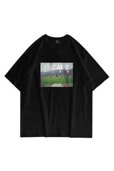 FECCY Tricou Oversize Unisex Escape Plan Travis Scott Negru