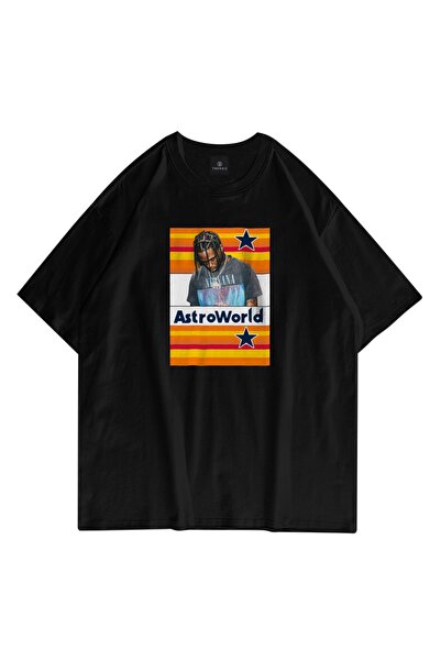 FECCY Tricou Negru Oversize Unisex Astroworld Travis Scott