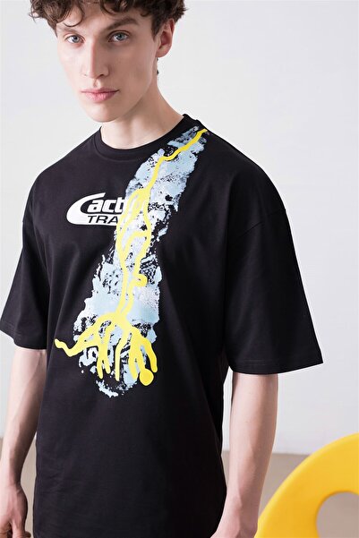 FECCY Tricou Negru Oversize Unisex Cactus Trails