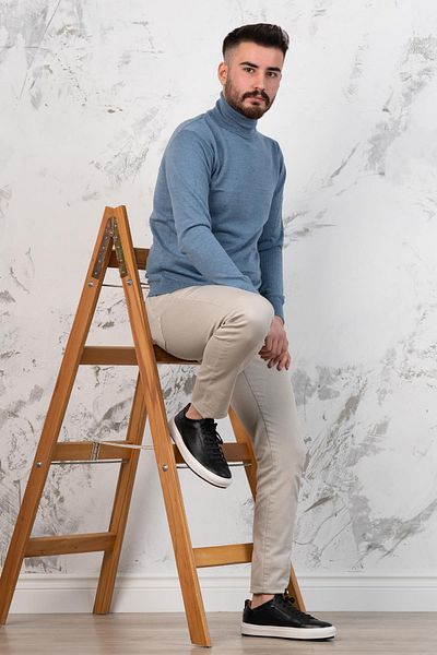 AKÇAYLAR Pulover tricotat pentru bărbați Slimfit cu gât înalt