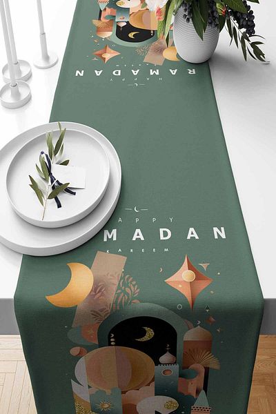 Pilloveland Runner Ramadan Crescent Patterned Suede Woven 140*40 cm Ramadan Kareem