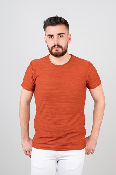 AKÇAYLAR Екстра облягаючий чоловічий футболка з текстурованим коміром