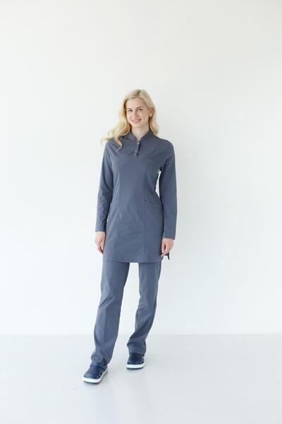 Dr. Mitra بدلة طبيب ممرضة جراحية حجاب ليكرا للنساء باللون الرمادي