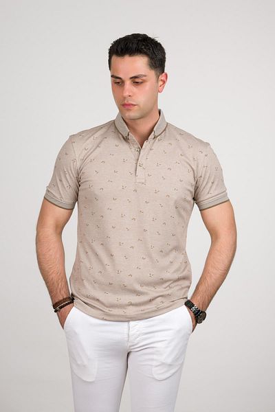 San&Fa Ανδρικό μπλουζάκι Slimfit Polo Neck Lycra με μικρό σχέδιο