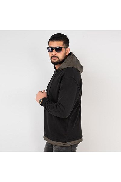 AKÇAYLAR Hooded Black Color Regular Fit Men's Sweatshirt