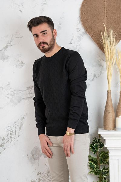 San&Fa Ανδρικό πλεκτό πουλόβερ με μοτίβο με λαιμόκοψη κανονική εφαρμογή