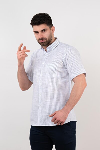 AKÇAYLAR Мугі з кишенями, зручний крій, смугастий, короткий рукав, чоловіча сорочка