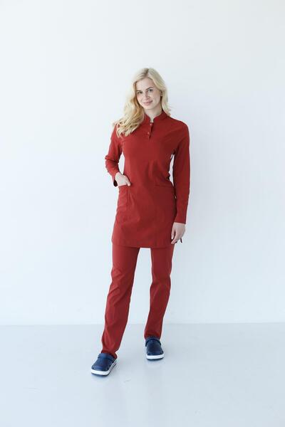 Dr. Mitra بدلة طبيب ممرضة جراحية حجاب ليكرا للنساء لون قرميدي